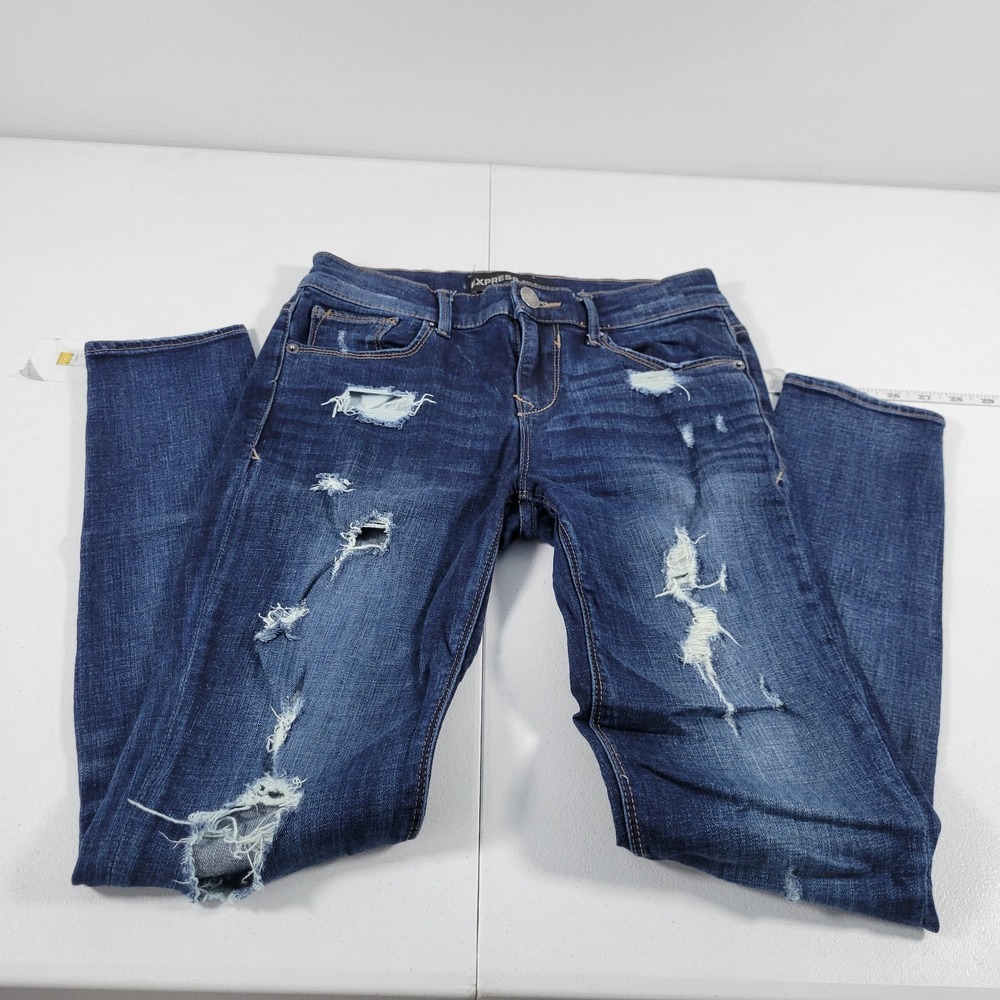 Express‎ Jeans Legging Mid Rise Distressed Skinny Jeans Women's Size 2